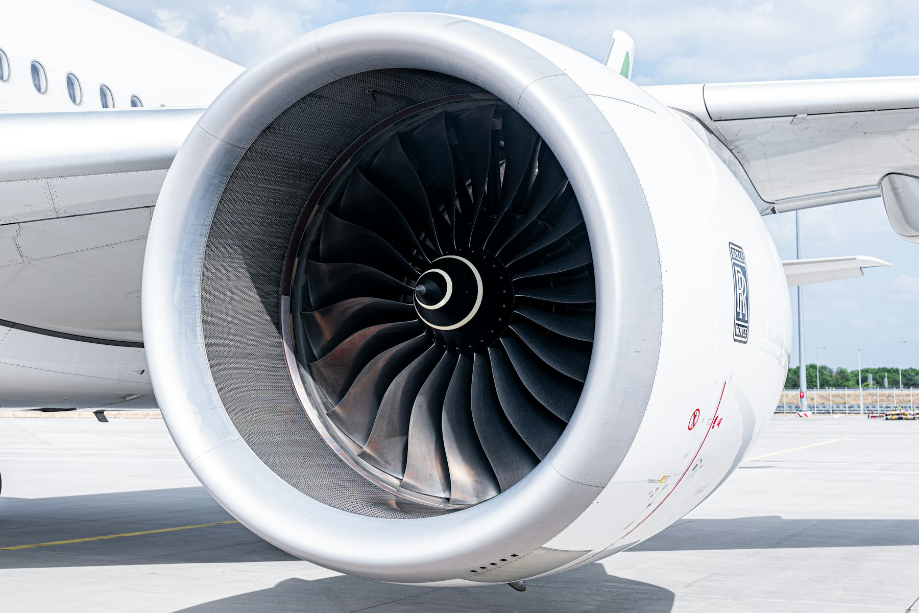 The fan of a turbofan engine on an airliner